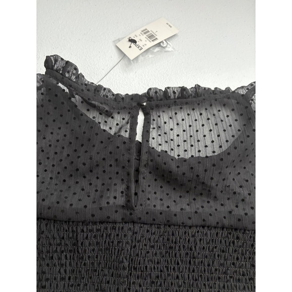 Express Smocked Peplum Top Swiss Dot Ruffle Trim Puff Sleeve Black L - Picture 5 of 8